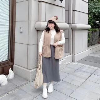 【Want-Meow】95公斤可穿/大碼坑條針織長裙(半身裙/針織裙/中高腰/孕婦/大碼/大尺碼/加大碼)