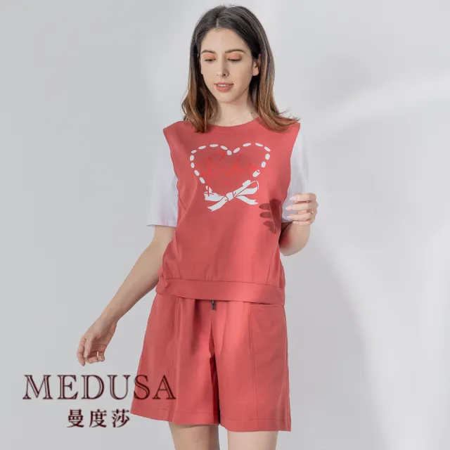 【MEDUSA 曼度莎】現貨-可愛愛心運動風棉上衣 - 2色（M-XL）｜女上衣 短袖上衣 運動上衣(105-3230A)