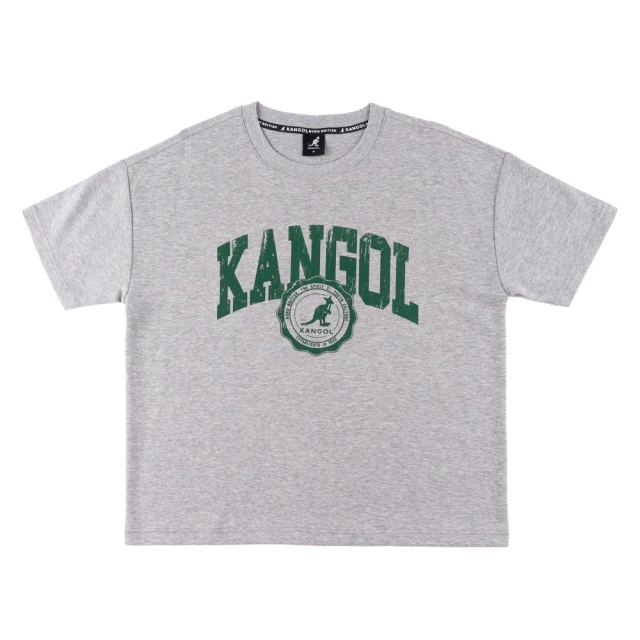 【KANGOL】短袖 短T 灰 綠LOGO 寬版 仿舊 上衣 女(6322100211)