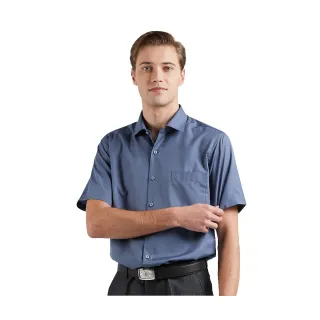 【ROBERTA諾貝達】台灣製男裝 修身版 極致典雅紳士短袖襯衫(藍)