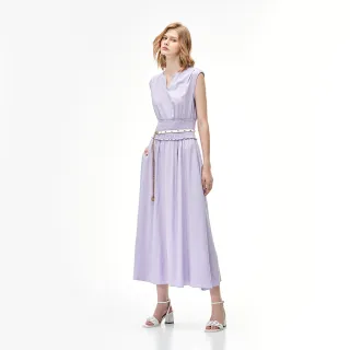 【iROO】粉紫收腰長版洋裝