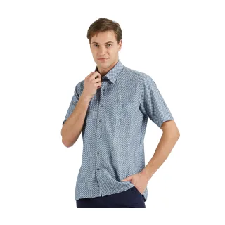 【ROBERTA 諾貝達】奧地利素材 台灣製 吸濕排汗 亞麻透氣短袖襯衫(灰藍)