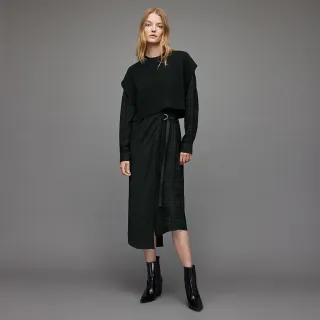 【ALLSAINTS】PENNY 兩件式羊毛短版背心中長版洋裝-黑松綠(常規版型)