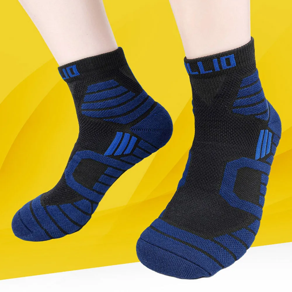 【oillio 歐洲貴族】單雙組 X護踝足弓除臭籃球襪 機能運動襪 加厚氣墊 中筒襪(藍黑色 臺灣製 男女適穿)