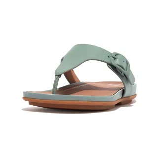 【FitFlop】GRACIE RUBBER-BUCKLE LEATHER TOE-POST SANDALS扣環造型皮革夾涼鞋-女(冷藍色)