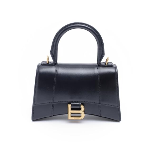 【Balenciaga 巴黎世家】HOURGLASS 經典B LOGO 沙漏包 XS 黑色 小牛皮 手提包 肩背包(佳節送禮首選)