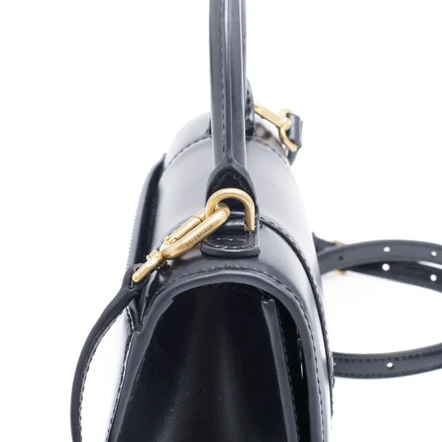 【Balenciaga 巴黎世家】HOURGLASS 經典B LOGO 沙漏包 XS 黑色 小牛皮 手提包 肩背包(佳節送禮首選)