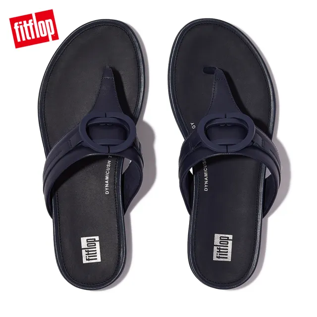 【FitFlop】GRACIE RUBBER-CIRCLET LEATHER TOE-POST SANDALS圓扣造型夾脚涼鞋-女(午夜藍)