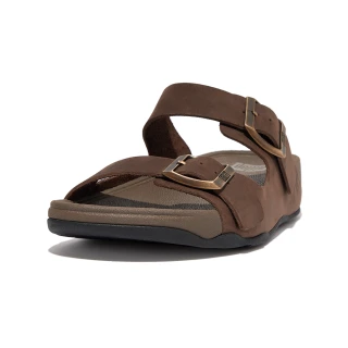 【FitFlop】GOGH MOC MENS BUCKLE LEATHER SLIDES扣環裝飾皮革雙帶涼鞋-男(巧克力棕)