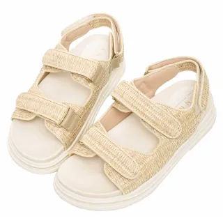 【Ann’S】時尚藤編拉菲草-升級彈力厚底魔鬼氈涼鞋4cm(棕)