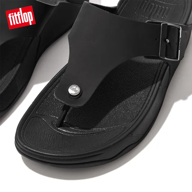 【FitFlop】TRAKK II MENS BUCKLE LEATHER TOE-POST SANDALS扣環皮革造型夾脚涼鞋-男(黑色)