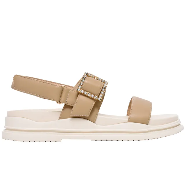 【Ann’S】頂級牛皮方鑽兩穿-升級彈力厚底魔鬼氈涼鞋4cm(杏)