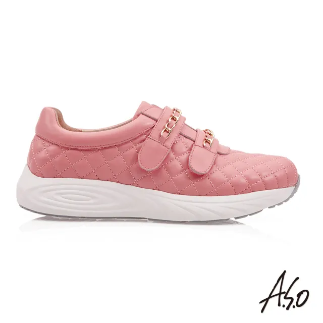【A.S.O 阿瘦集團】萬步健康氣墊鞋鍊條魔鬼氈休閒鞋(粉紅色)