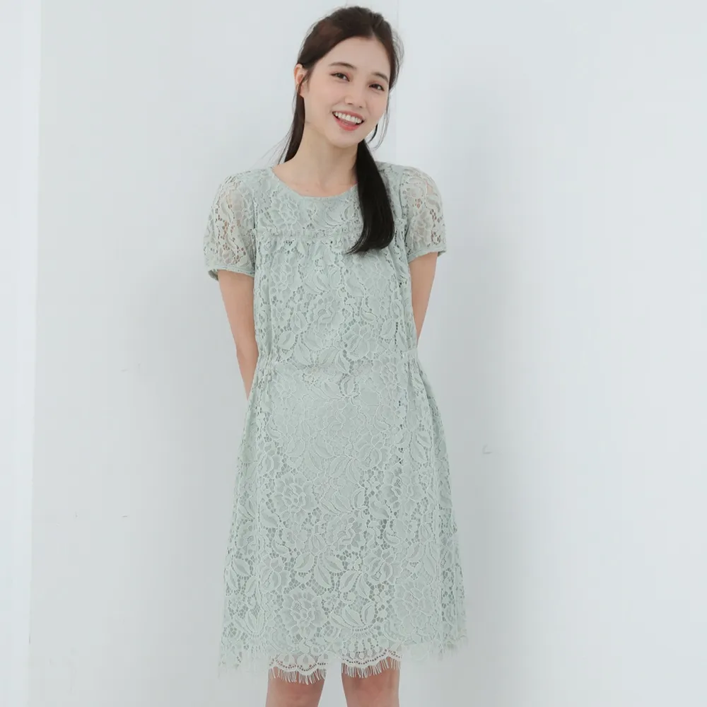 【PINK NEW GIRL】優雅蕾絲雕花短袖洋裝 L5101WD(2色)