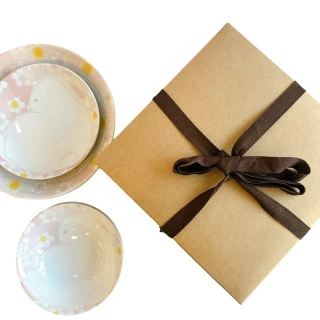 【CIAO】日本製櫻花月兔6件餐瓷禮盒組(送禮必備 日本美濃燒 2023月兔系列)