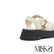【MISS 21】跩壞率性魚骨編織漆皮厚底涼鞋(白)