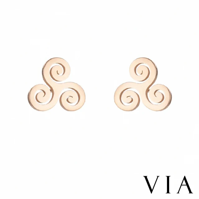 【VIA】白鋼耳釘 符號耳釘/符號系列 復古捲雲紋造型白鋼耳釘(玫瑰金色)