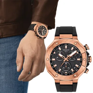 【TISSOT 天梭 官方授權】T-RACE CHRONOGRAPH 競速系列三眼計時錶-45mm 畢業禮物 送禮(T141.417.37.051.00)