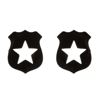 【VIA】白鋼耳釘 星星耳釘/個性系列 盾牌縷空星星造型白鋼耳釘(黑色)