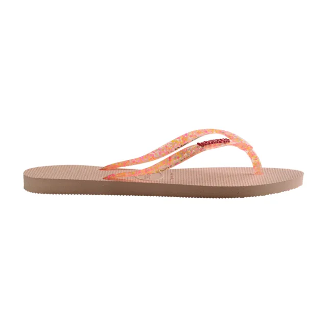 【havaianas 哈瓦仕】拖鞋 女鞋 夾腳拖 閃亮 果凍 Slim Logo Metallic 芭蕾粉 4119875-9898W(哈瓦士)