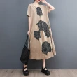 【米蘭精品】洋裝短袖連身裙(日系抽象感印花女裙子2色74dy27)