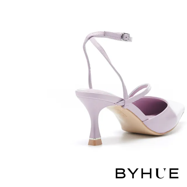 【BYHUE】優雅大人感羊皮繫帶軟芯尖頭高跟鞋(紫)