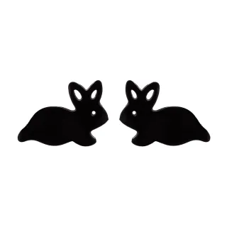 【VIA】白鋼耳釘 兔子耳釘/動物系列 可愛小兔子造型白鋼耳釘(黑色)