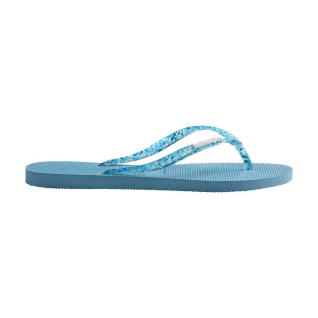 【havaianas 哈瓦仕】拖鞋 女鞋 夾腳拖 閃亮 果凍 Slim Logo Metallic 藍 4119875-1808W(哈瓦士)