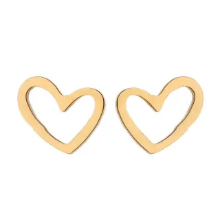 【VIA】白鋼耳釘 愛心耳釘/符號系列 隨性愛心線條造型白鋼耳釘(金色)