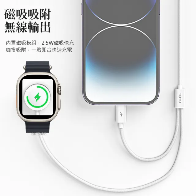 TOTU 拓途】一分二Type-C TO Apple Watch/Lightning 磁吸充電器充電線