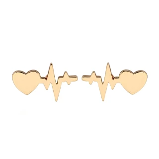 【VIA】白鋼耳釘 愛心耳釘/符號系列 愛心心跳電波造型白鋼耳釘(金色)