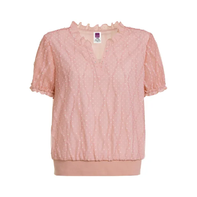 【ILEY 伊蕾】浪漫甜美波點立體線條網紗上衣(粉色；M-XL；1232081042)