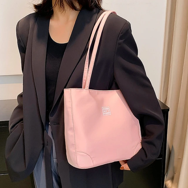 【Abigail】日系簡約側肩包手提包托特包購物包防潑水6905(粉色)
