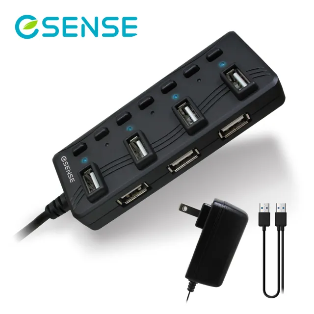 【ESENSE 逸盛】ESENSE H775BBK 7合1 USB 2.0HUB集線器(附足2安培變壓器)