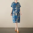 【米蘭精品】洋裝短袖連身裙(海洋風圖塊拼接款女裙子74dy12)