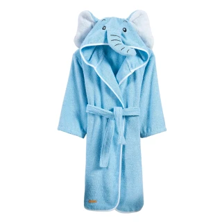 【SOLO 歐洲家居】兒童純棉可愛大象造型連帽浴袍(藍色)