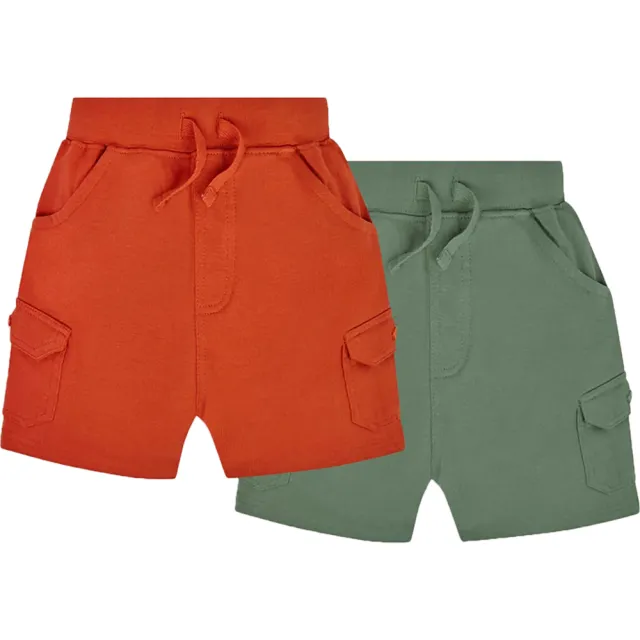 【JoJo Maman BeBe】幼童裝 男童 綁繩短褲 工裝短褲 100%純棉 2入組_橘綠(JJH9593R)