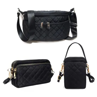 【吉豐洋行】人氣商品3入組 小香風菱格防潑水大容量胸包+側背包+手機包(防水包 斜背包胸包手機包晚宴包