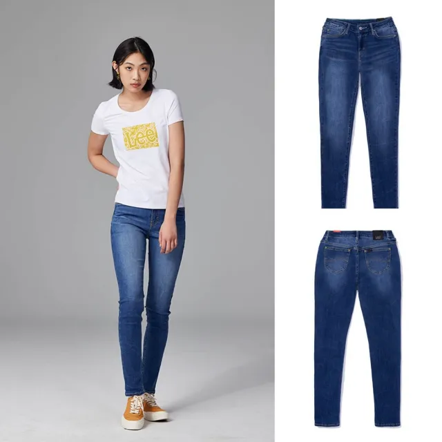 【Lee】女裝 牛仔褲 / 涼感 433 高腰合身窄管 中深藍洗水 / Urban Riders 系列(LB317055618)