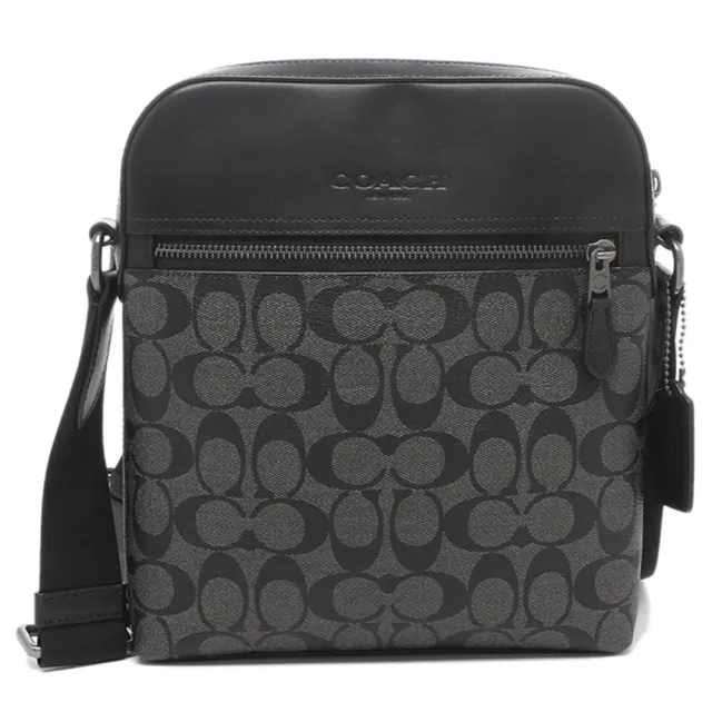 【COACH】滿版LOGO拼接皮革斜背包