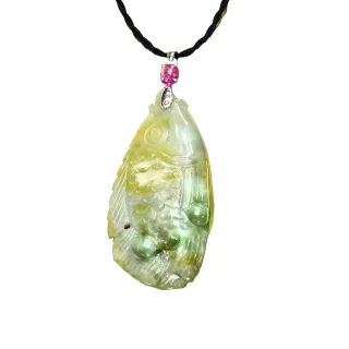 【金石盟】天然緬甸年年有餘芙蓉地雙彩A貨翡翠墬(50x25X10mm 750白K金台)