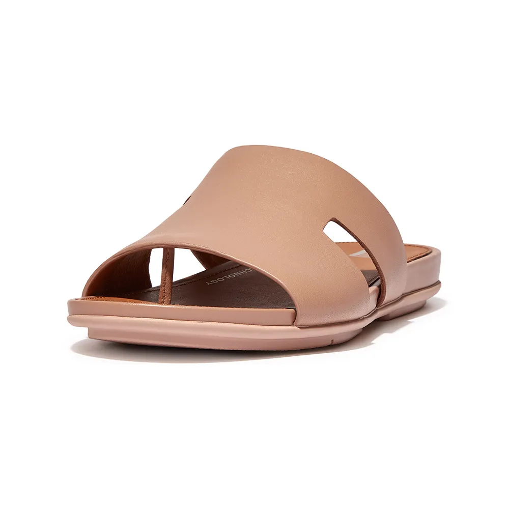 【FitFlop】GRACIE LEATHER H-BAR SLIDES -WITH TOE POST簡約皮革H型夾腳柱涼鞋-女(米色)