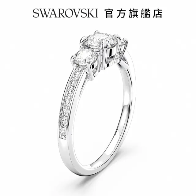 【SWAROVSKI 官方直營】Stilla Attract 戒指 圓形切割 白色 銀色調潤飾