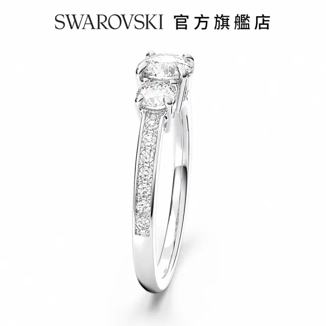 【SWAROVSKI 官方直營】Attract Trilogy 戒指 圓形切割  白色  鍍白金色 -52 交換禮物