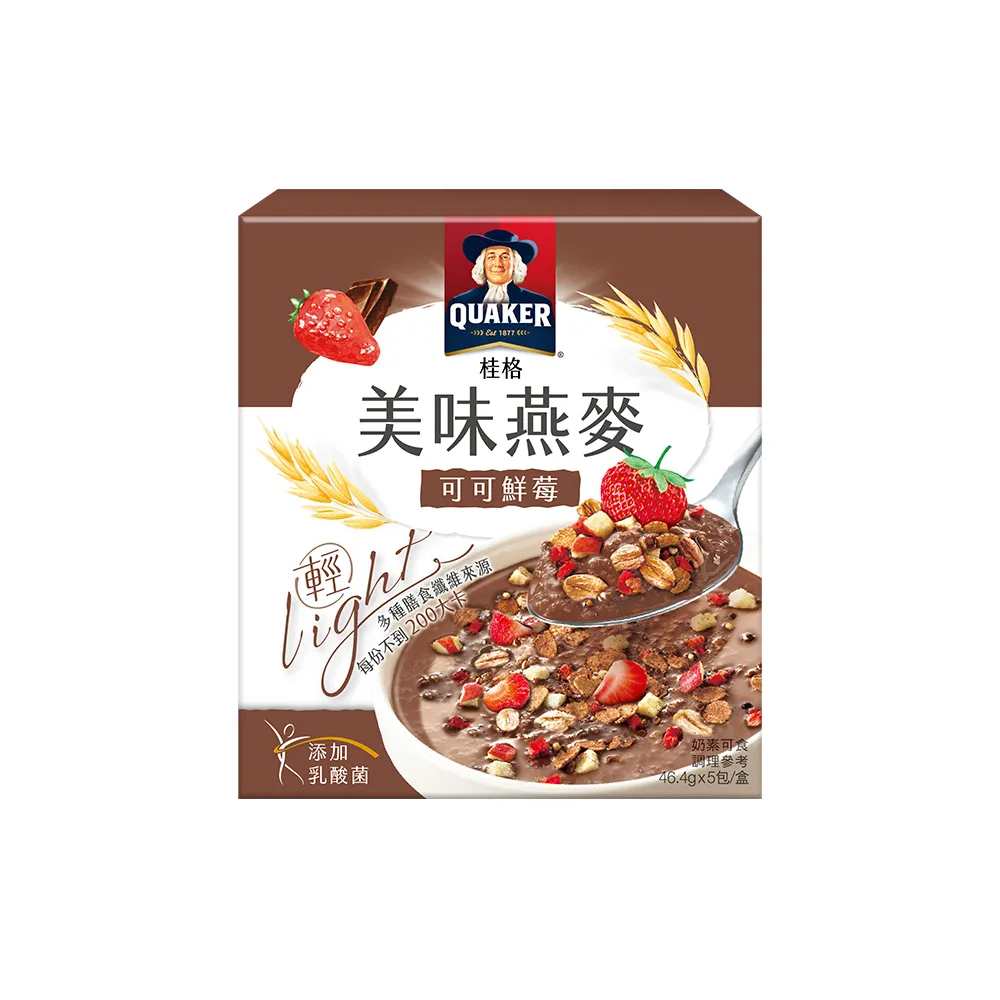 【QUAKER 桂格】桂格美味燕麥-可可鮮莓箱購12盒(46.4gx5包/盒)
