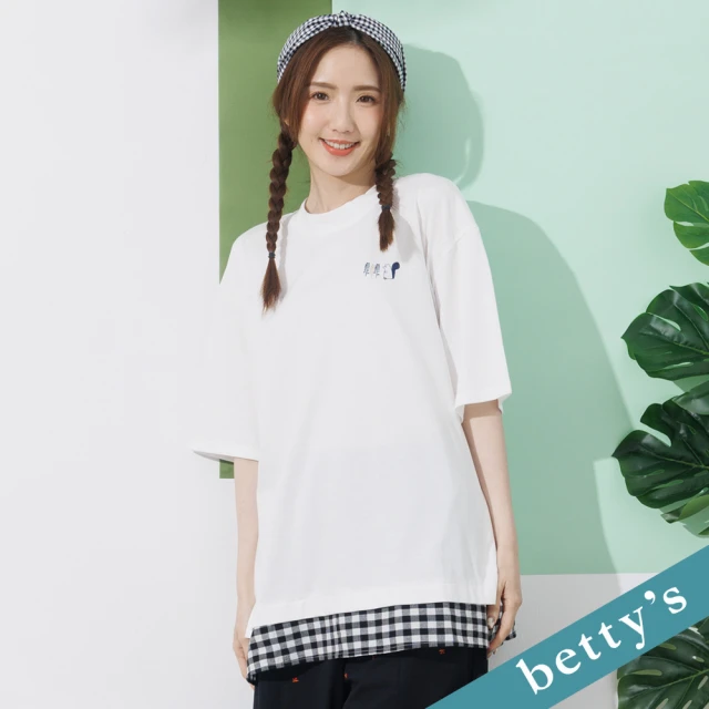 betty’s 貝蒂思 下擺格子拼接短袖T-shirt(白色)