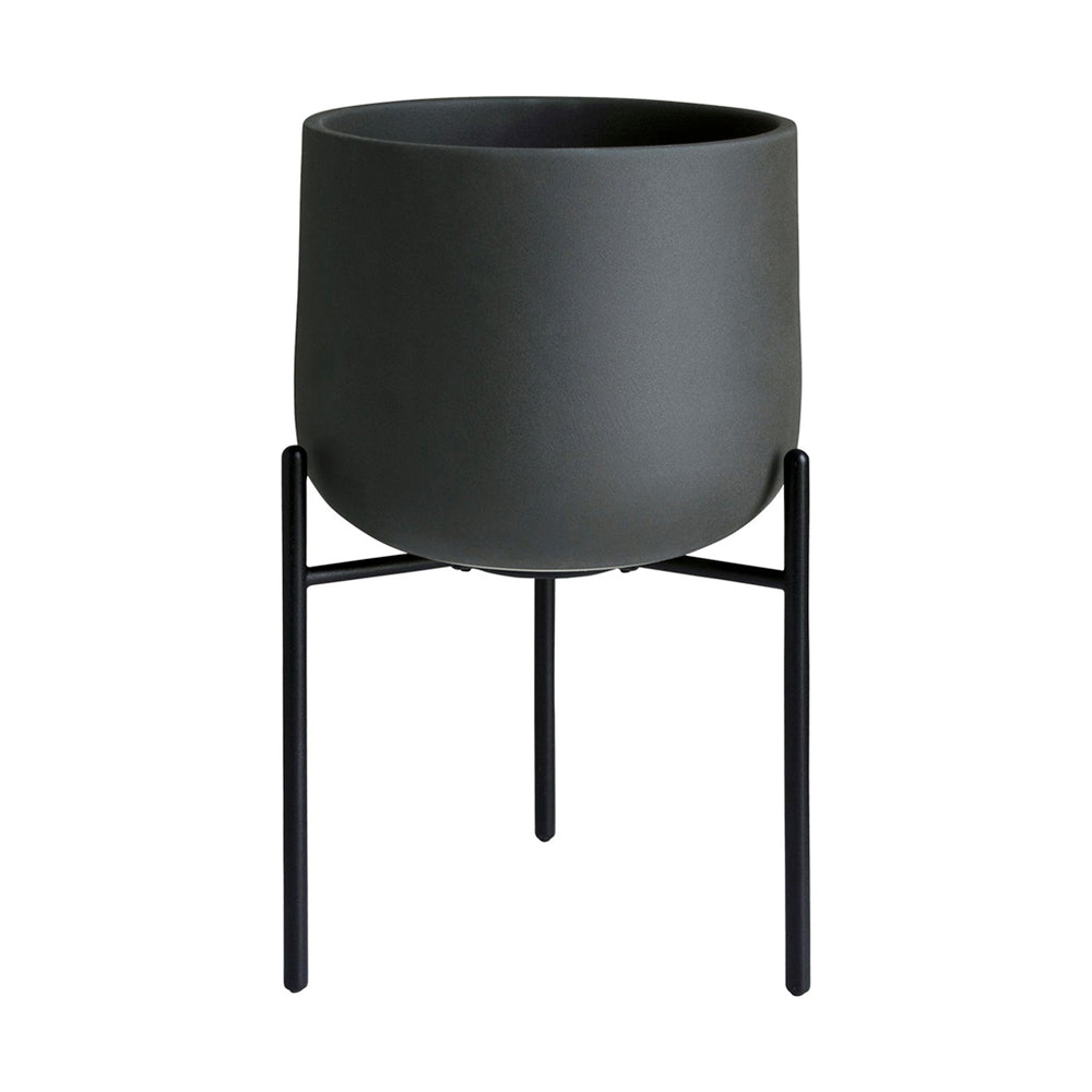 【Kinto】PLANT POT 211 附架陶瓷花盆16cm-深灰