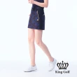 【KING GOLF】實體同步款-女款立體刺繡滿版皇冠印花修身A LINE短裙/高爾夫球裙(黑色)