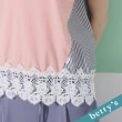 【betty’s 貝蒂思】條紋拼接蕾絲短袖上衣(淺粉色)