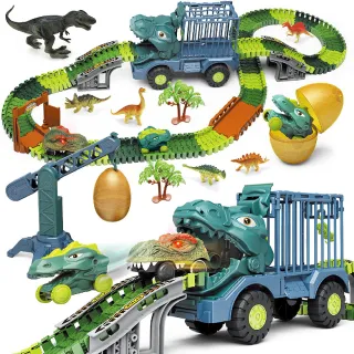 【CuteStone】兒童趣味恐龍卡車軌道玩具套裝組合(恐龍玩具)